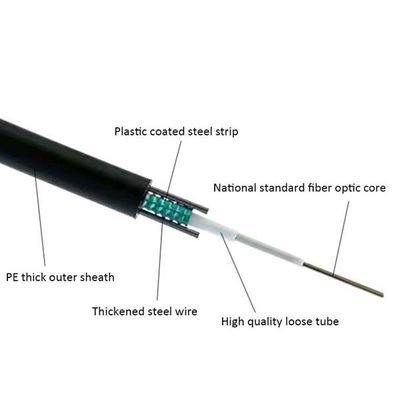 GYXTW 12 Core Single Mode Fiber Optic Cable For Outdoor Black Sheath